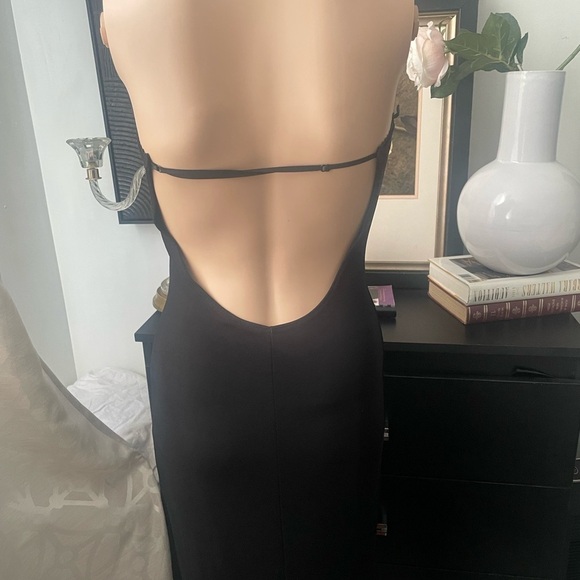 Black Sheath Cocktail Dress with Plunge Neckline Sm - Picture 1 of 7